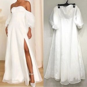 Size L - NWOT Lulus True Excellence‎ White Bustier Off-The-Shoulder Gown